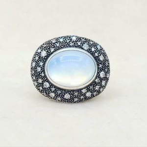 David Yurman Large Midnight Melange Ring With Moon Quartz Doublet